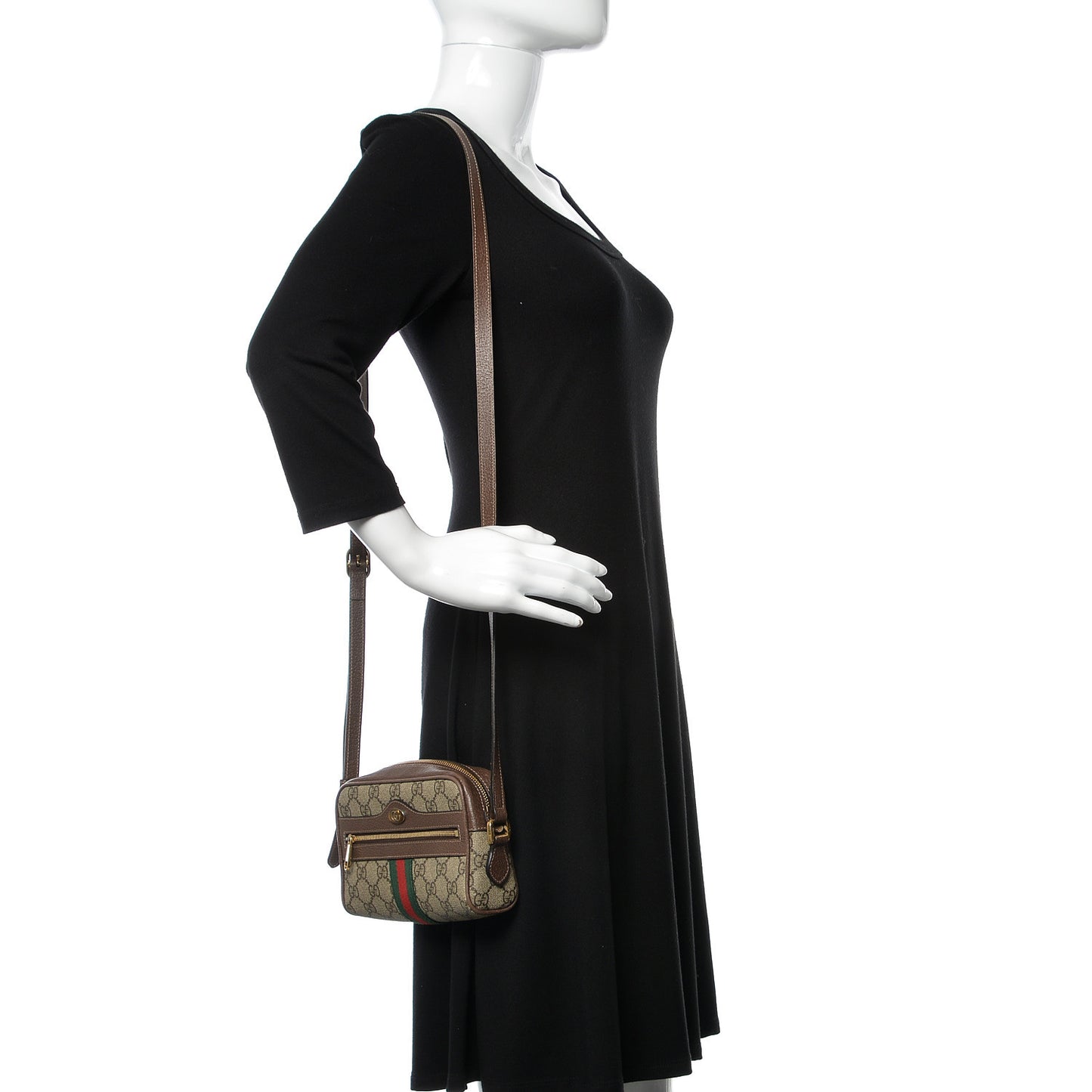 GG Supreme Monogram Web Mini Ophidia Shoulder Bag Brown