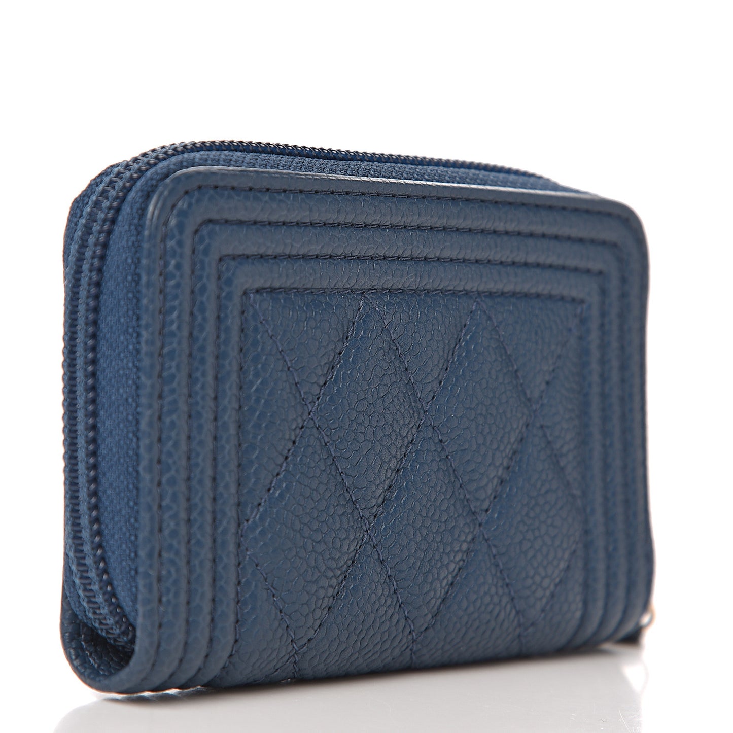 Caviar Quilted Boy Zip Around Coin Purse Wallet Dark Blue