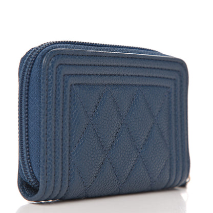 Chanel Caviar Quilted Boy Zip Around Coin Purse Wallet Dark Blue 2 of 6