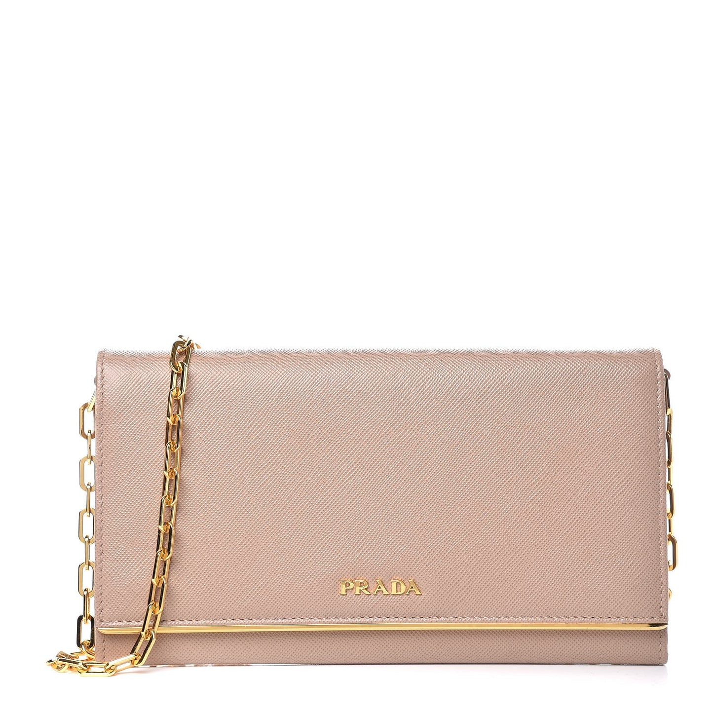 Saffiano Metal Bar Chain Wallet Cammeo