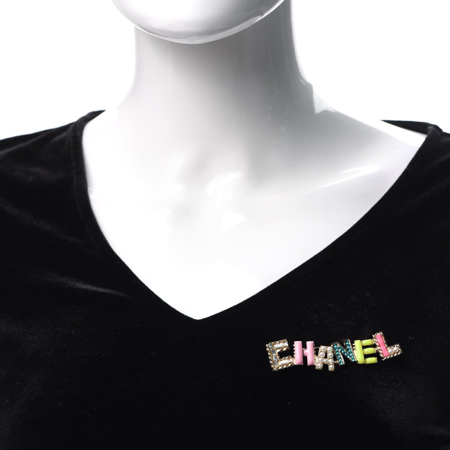 Chanel Pearl Enamel Logo Brooch Multicolor 2 of 4