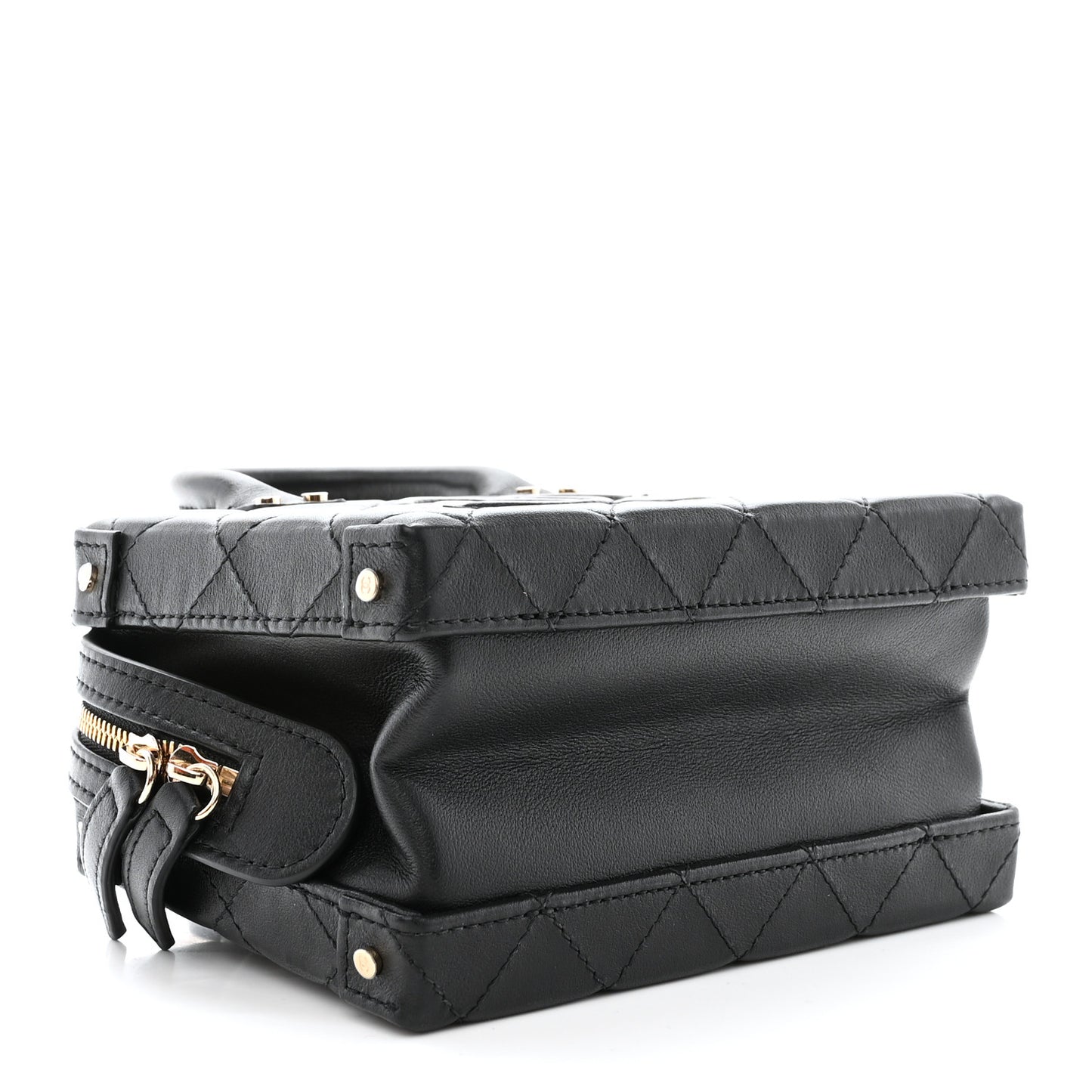 Calfskin Quilted Small Studded Square Vanity Case Black