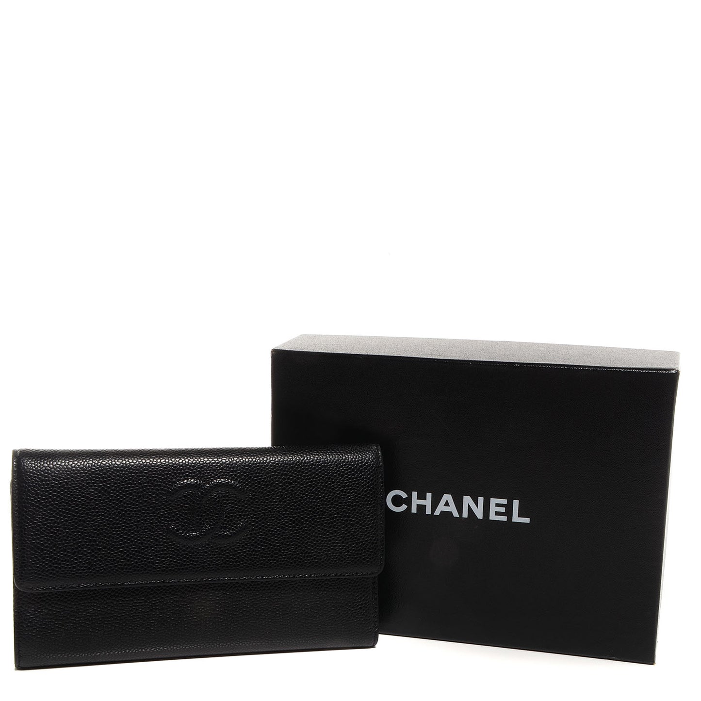 Caviar Long Flap Wallet Black