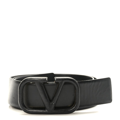 Valentino Garavani Glossy Calfskin Monochrome 40mm VLogo Belt 80/32 Black 1 of 6
