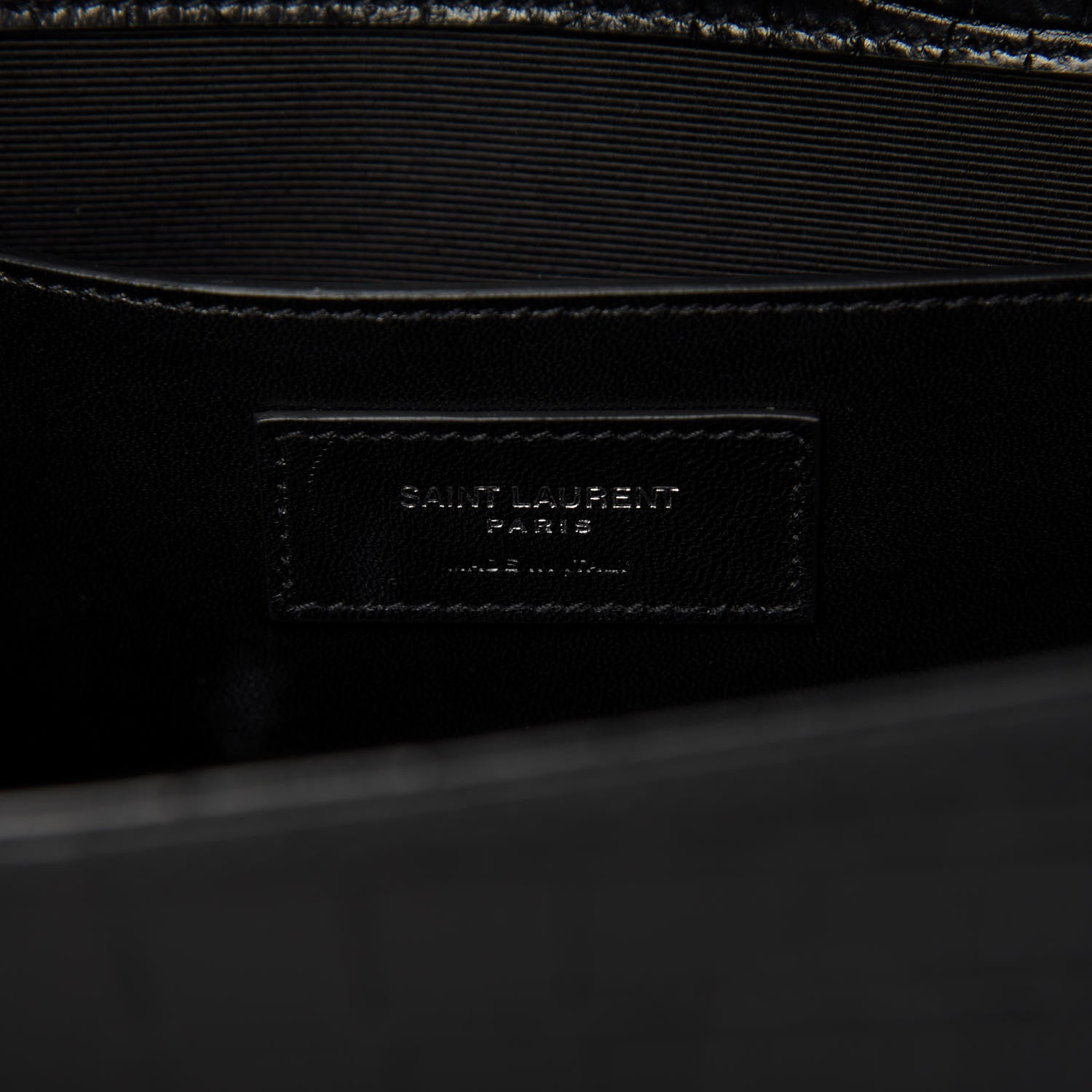 Saint Laurent Calfskin Crocodile Embossed Large Classic Monogram Kate Satchel Black 8 of 9
