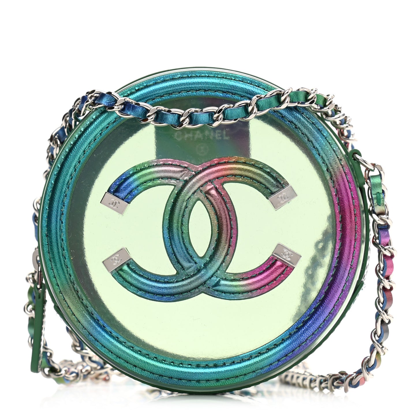 PVC Calfskin Lambskin Quilted Round Filigree Clutch With Chain Green