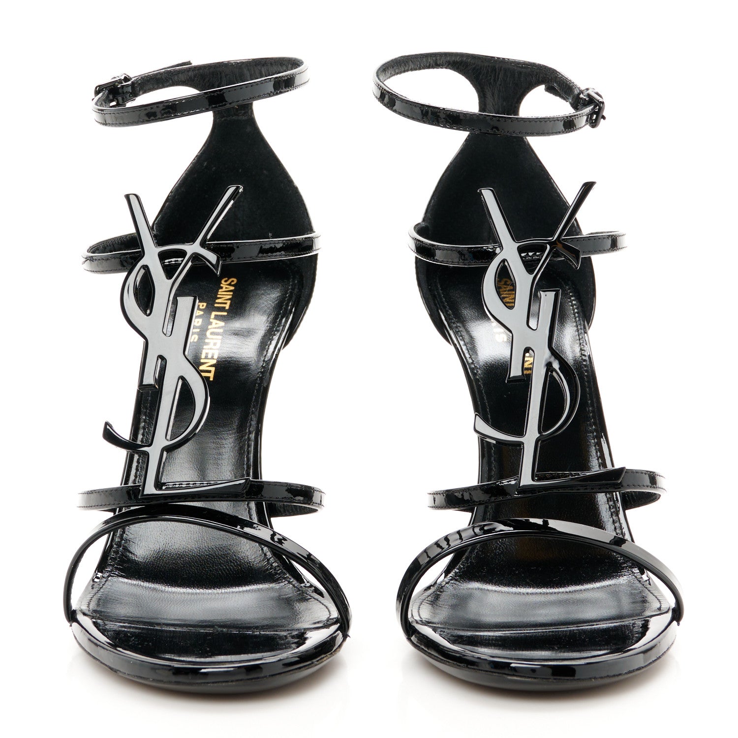 Saint Laurent Patent Cassandra 100 Ankle Strap Sandals 38.5 Black 3 of 10