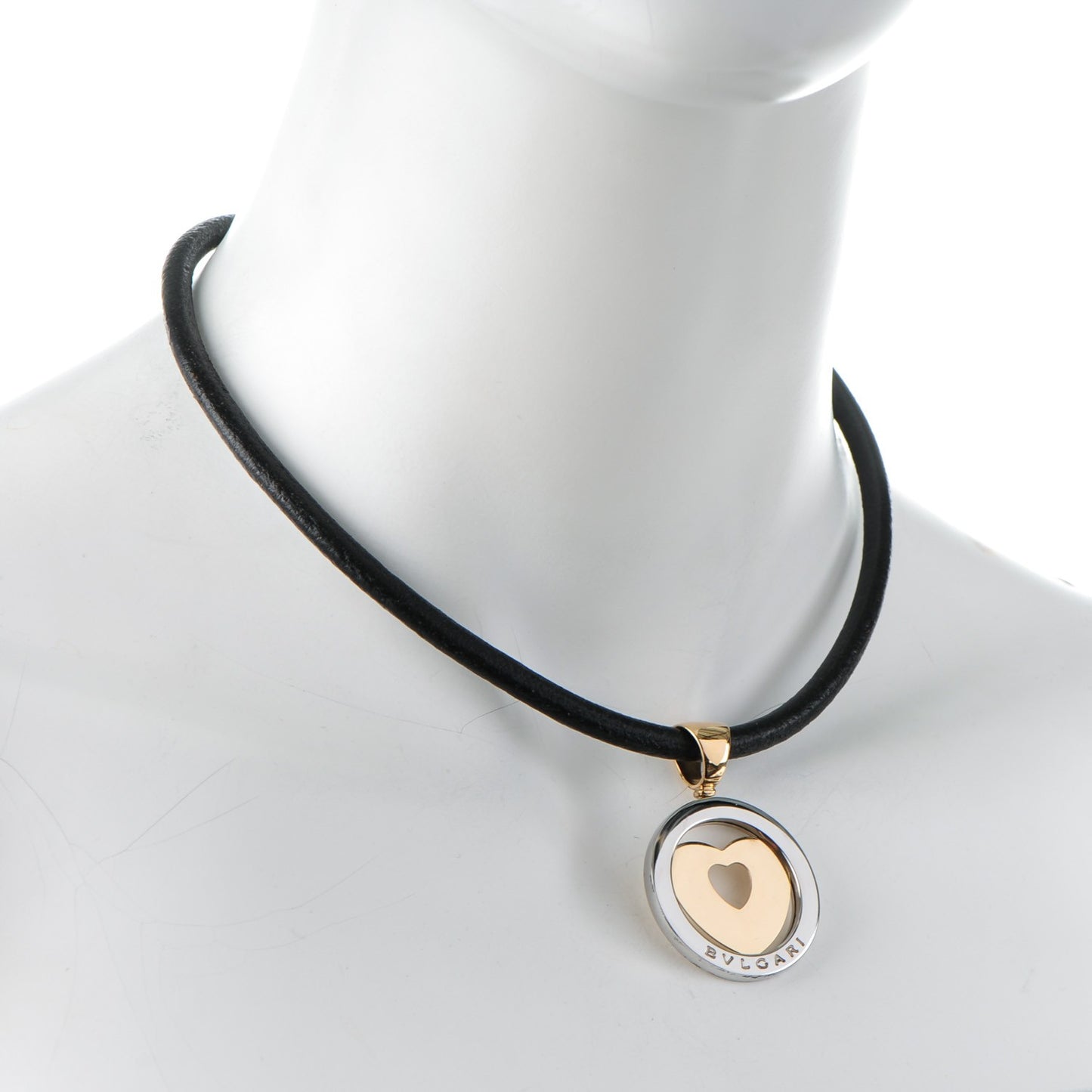 18K Yellow Gold Stainless Steel Heart Cord Pendant Necklace