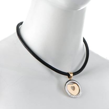 Bulgari 18K Yellow Gold Stainless Steel Heart Cord Pendant Necklace 2 of 5