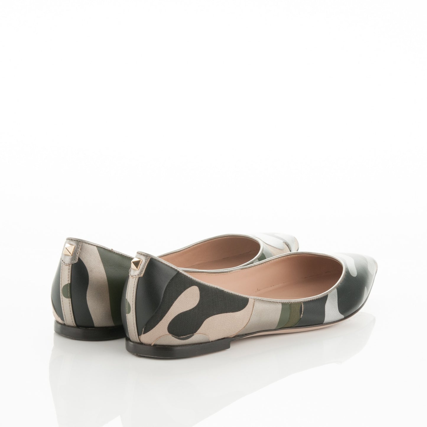 Nappa Canvas Camouflage Rockstud Ballet Flats 40 Safari