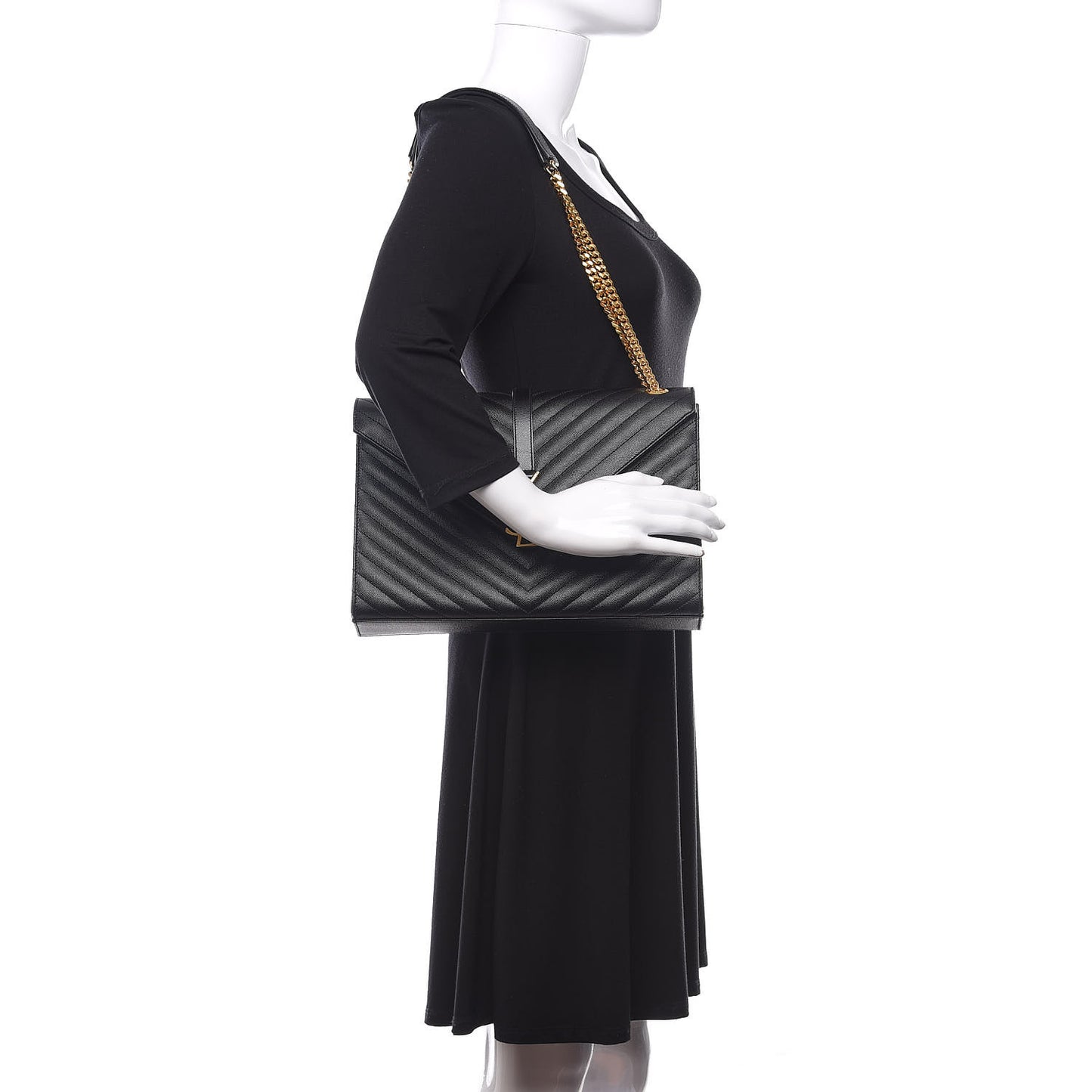 Grain De Poudre Matelasse Chevron Large Monogram Satchel Black
