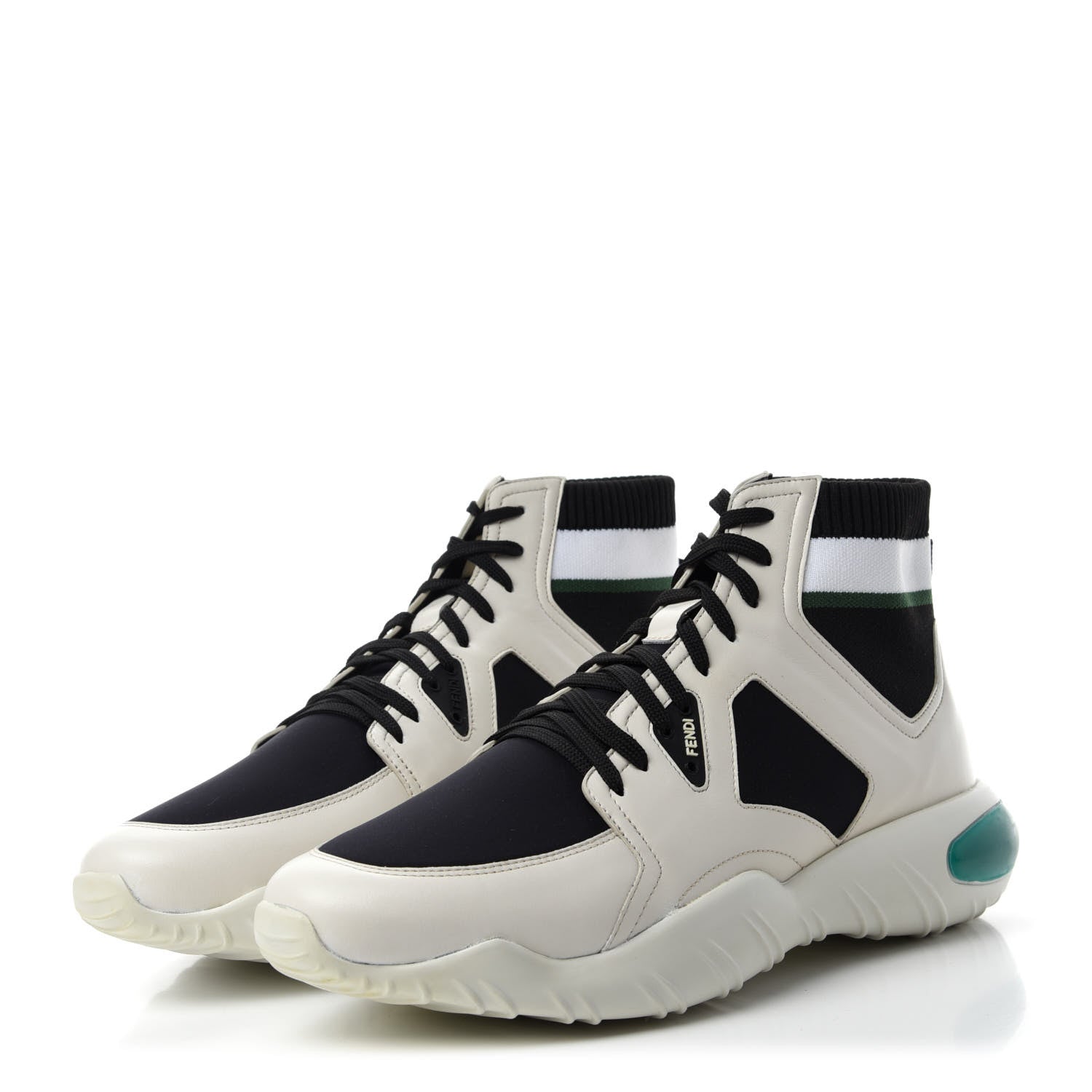 Fendi Calfskin Stretch Mens Lace Up High Top Sneakers 10 White Black 3 of 10