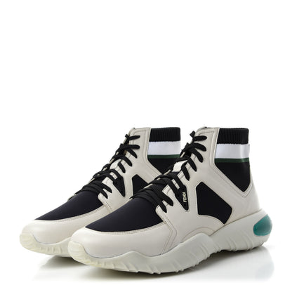 Fendi Calfskin Stretch Mens Lace Up High Top Sneakers 10 White Black 3 of 10