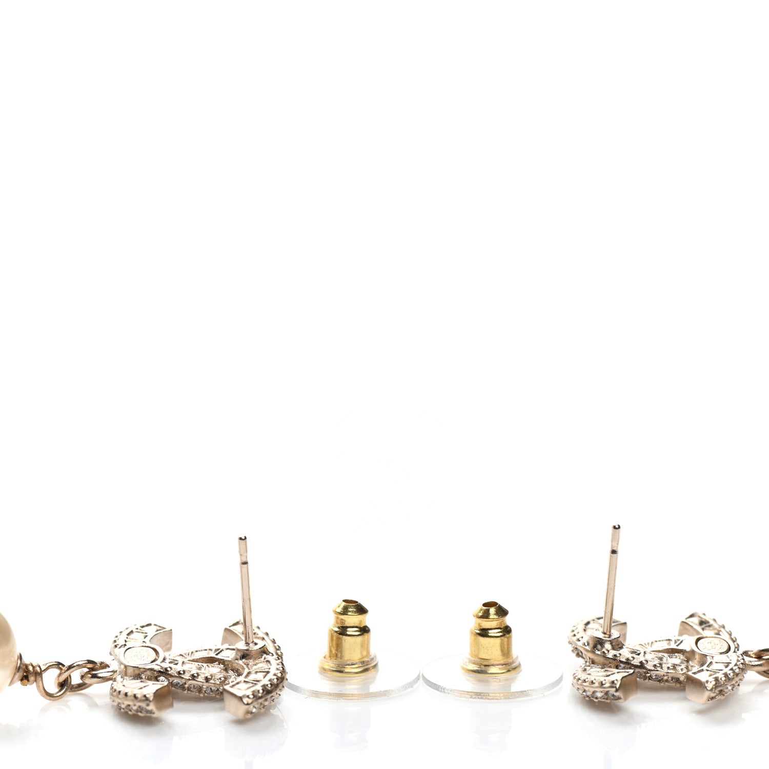 Chanel Crystal Pearl CC Drop Earrings Gold 3 of 4