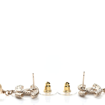 Chanel Crystal Pearl CC Drop Earrings Gold 3 of 4
