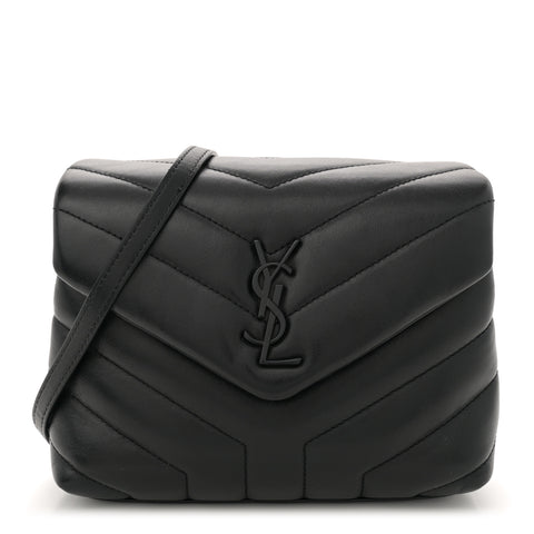 Calfskin Y Quilted Monogram Monochrome Toy Loulou Crossbody Bag Black