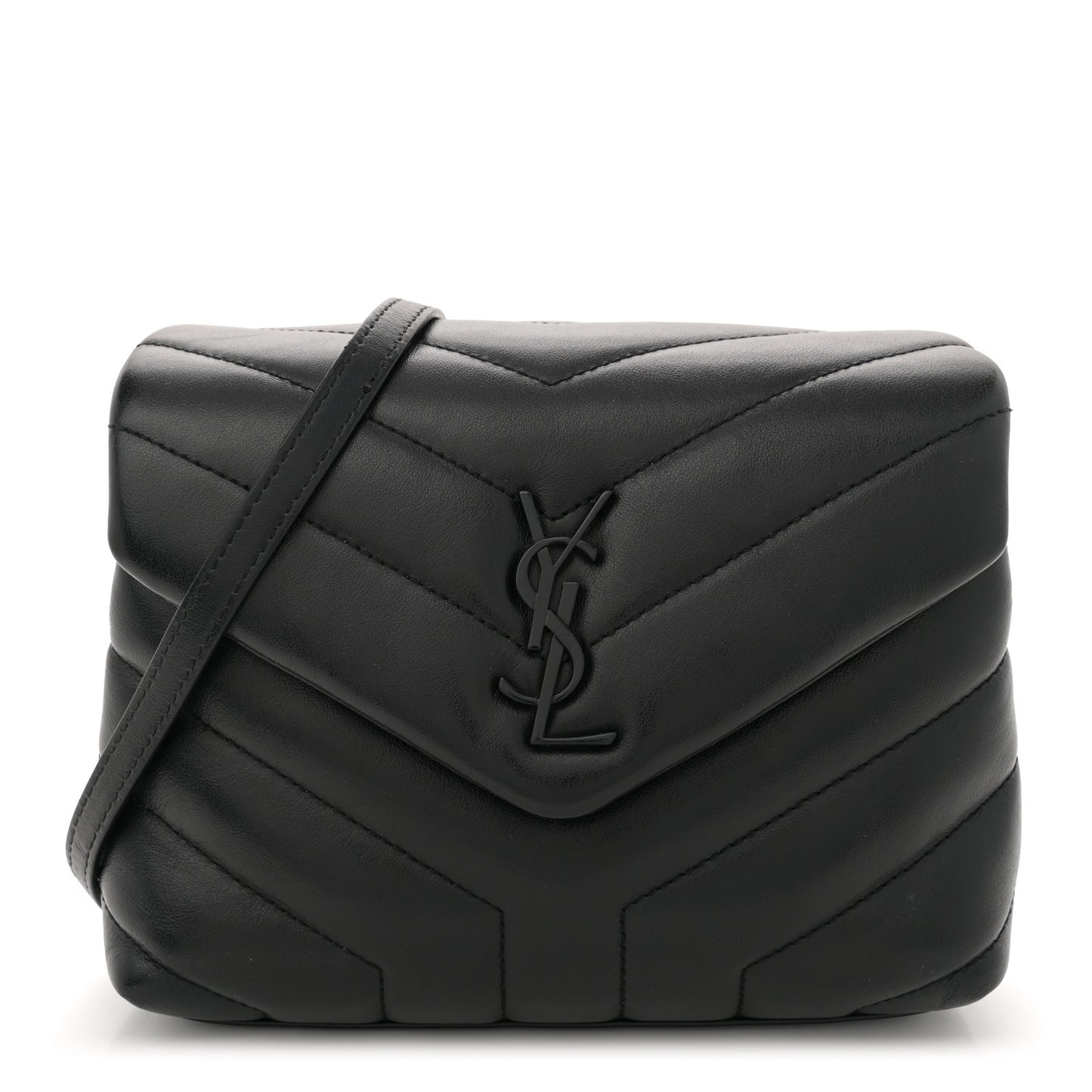 Calfskin Y Quilted Monogram Monochrome Toy Loulou Crossbody Bag Black