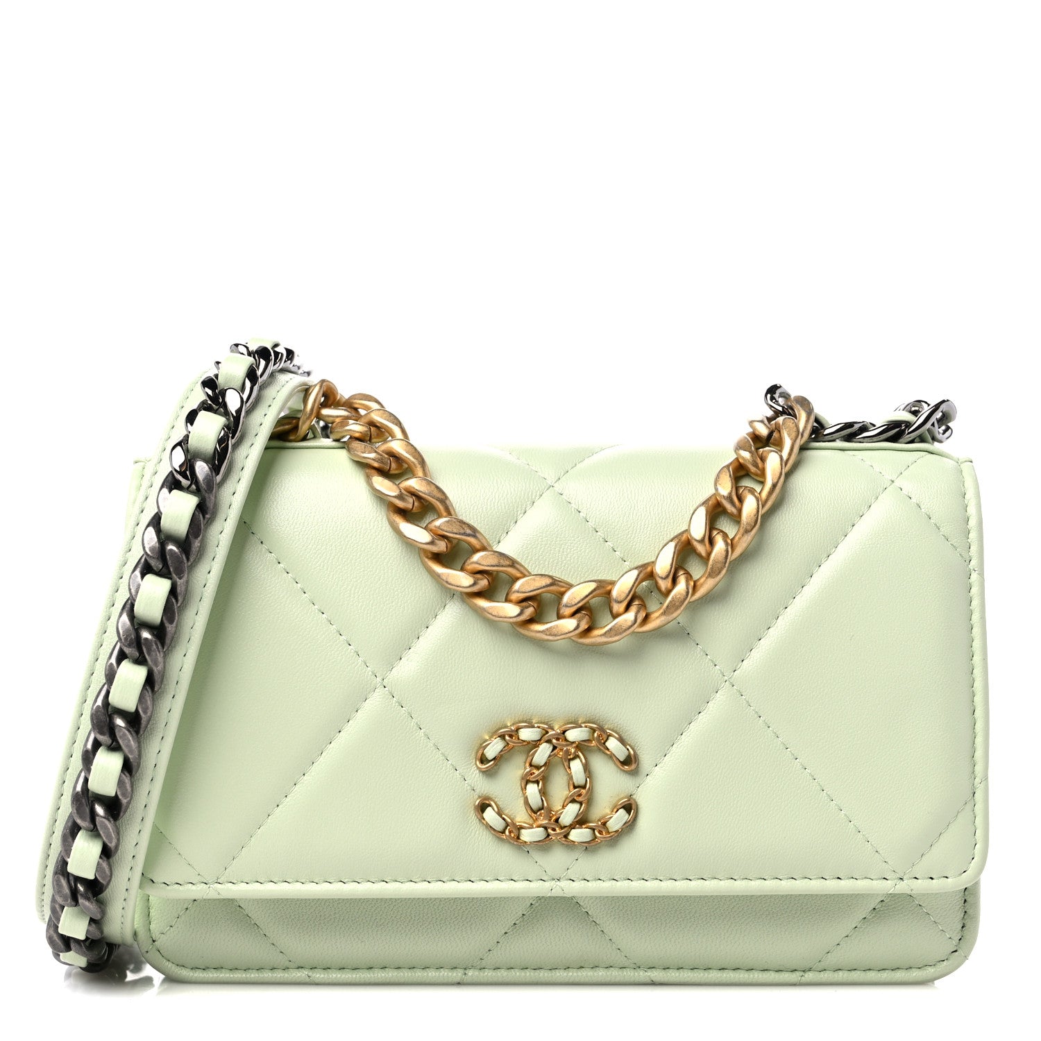 Chanel Lambskin Quilted Chanel 19 Wallet On Chain WOC Light Green 1 of 12