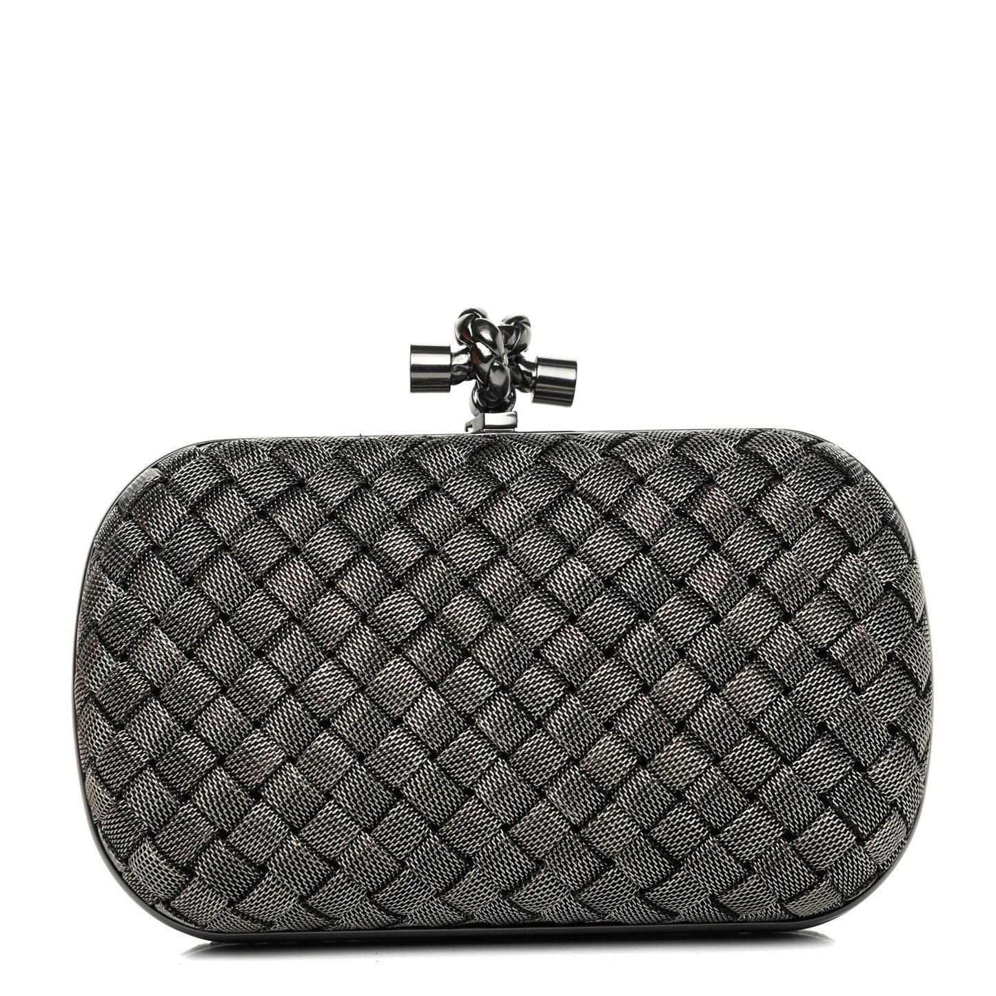 Metal Intrecciato Mesh Woven Knot Clutch in Argento