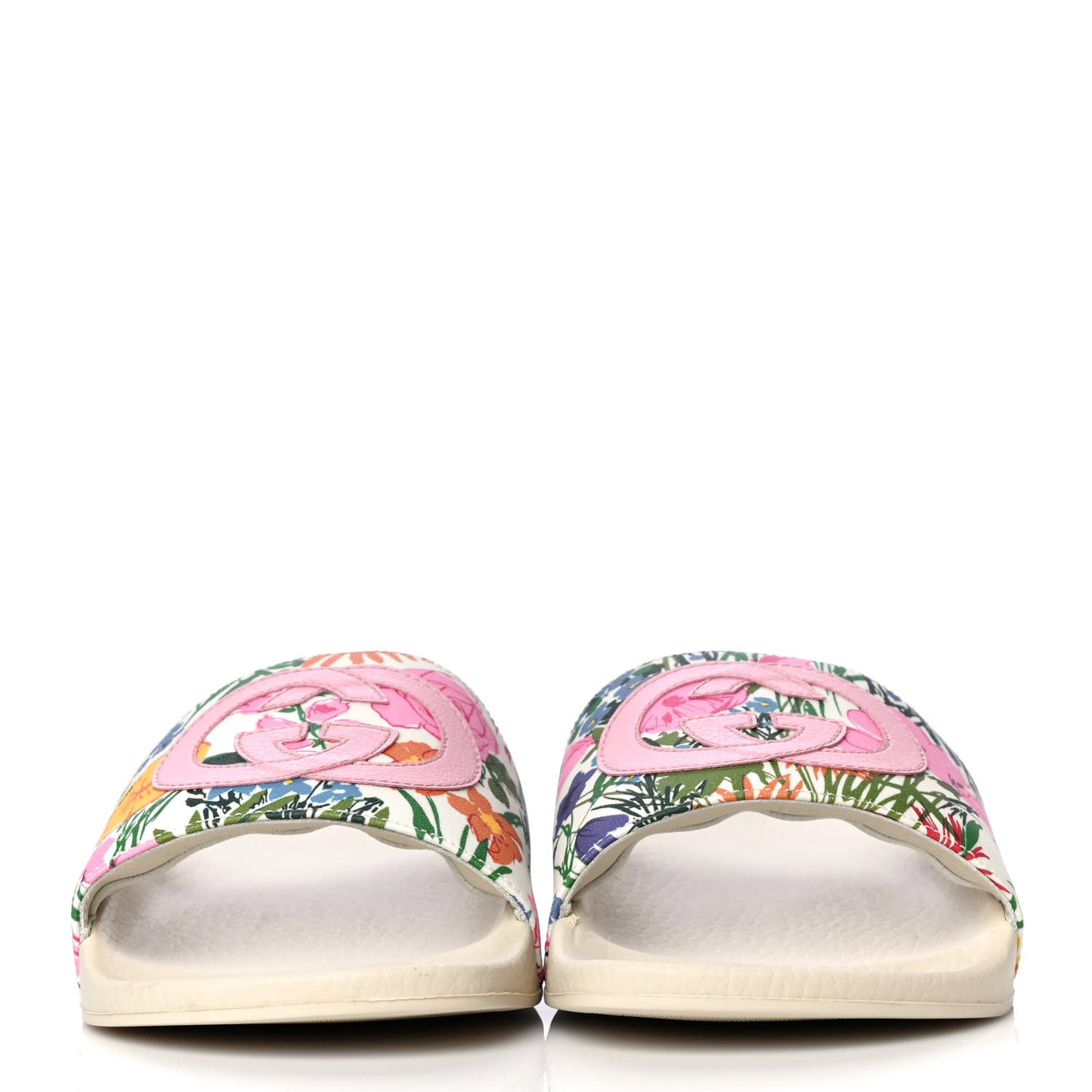 X KEN SCOTT Rubber Infinity Giardino d Apri Interlocking G Womens Pool Slide Sandals 36 Ivory Pink Wild Rose