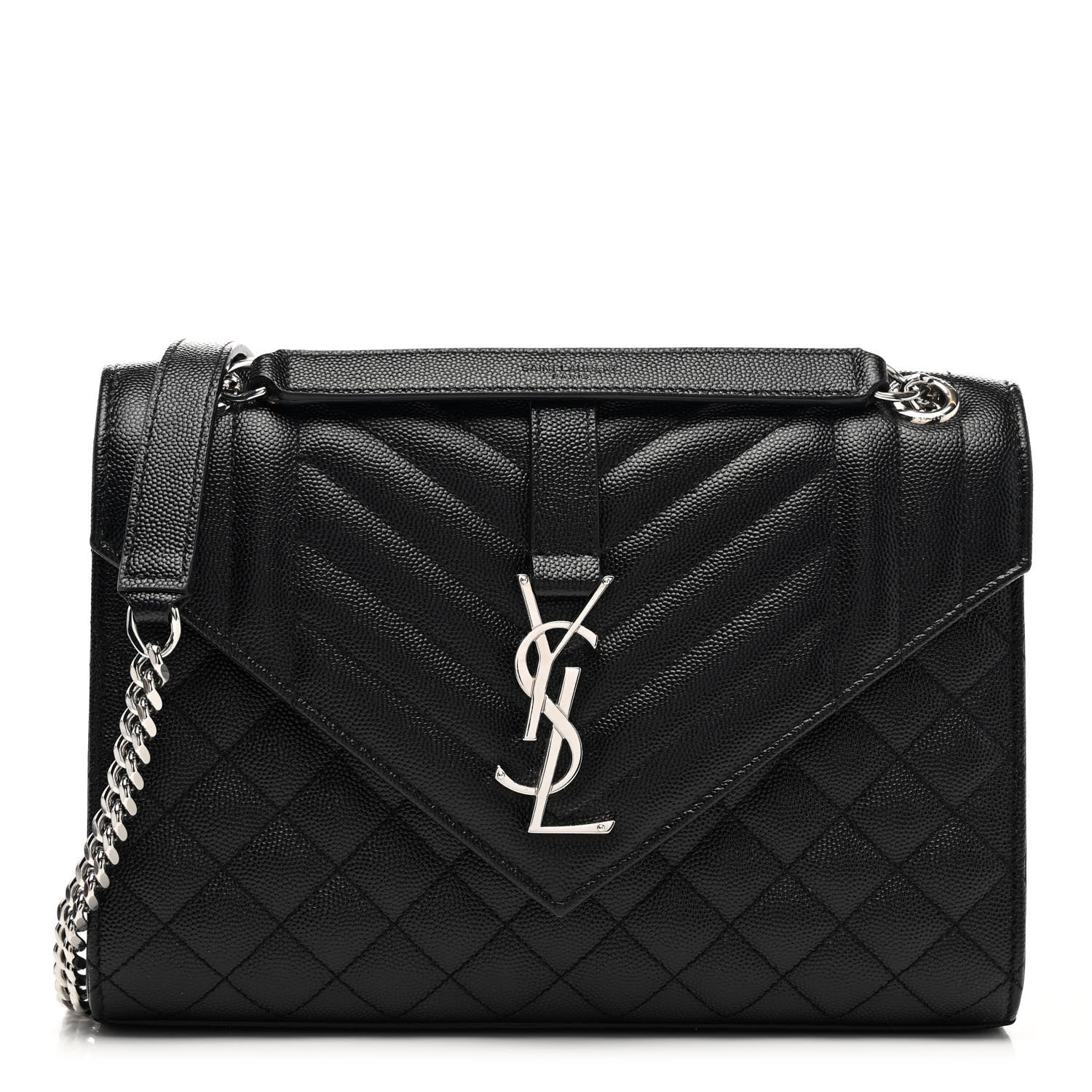 Saint Laurent Grain De Poudre Textured Mixed Matelasse Triquilt Medium Monogram Satchel Black 1 of 8