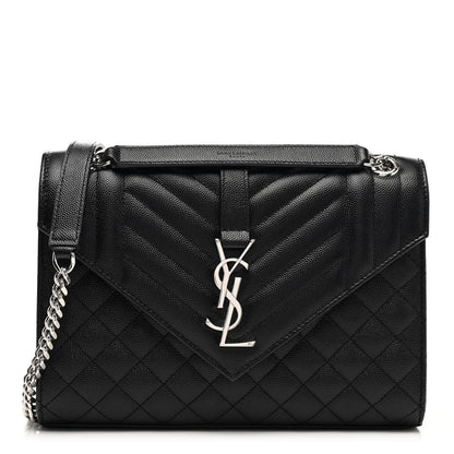 Saint Laurent Grain De Poudre Textured Mixed Matelasse Triquilt Medium Monogram Satchel Black 1 of 8