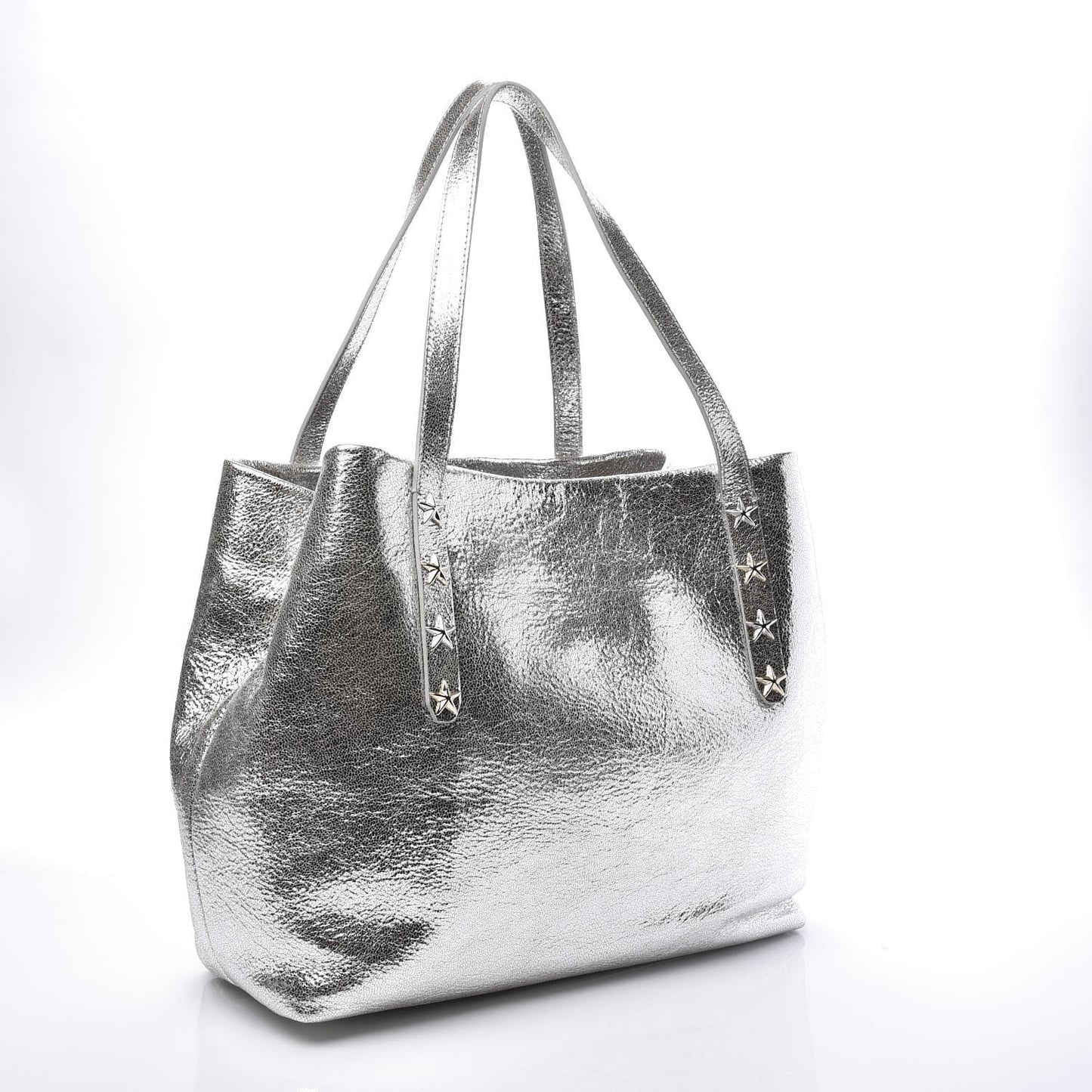 JIMMY CHOO Metallic Calfskin Sofia Shoulder Bag Silver