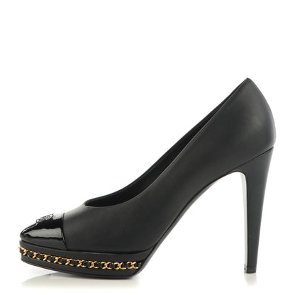 Chanel Calfskin Platform Chain Pumps 37.5 Black 1 of 9