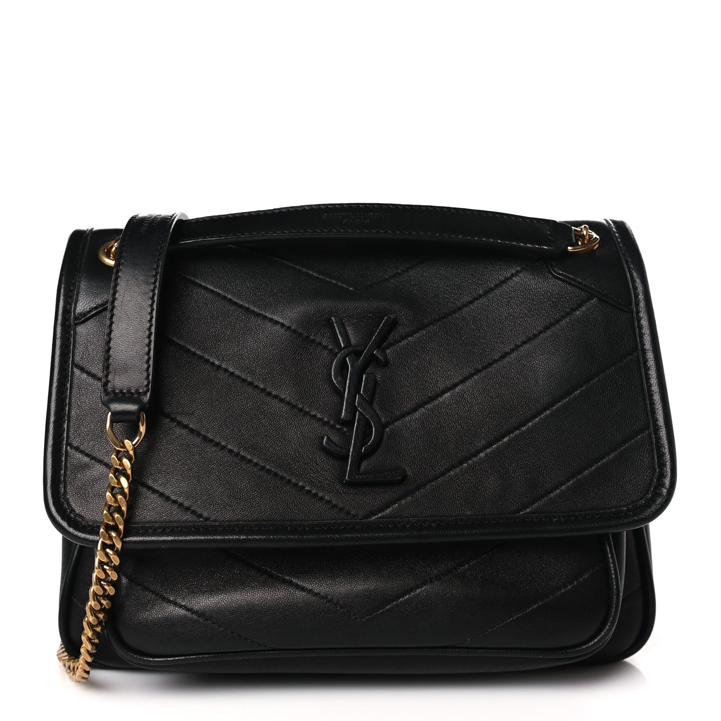 Lambskin Matelasse Monogram Baby Niki Chain Satchel Black