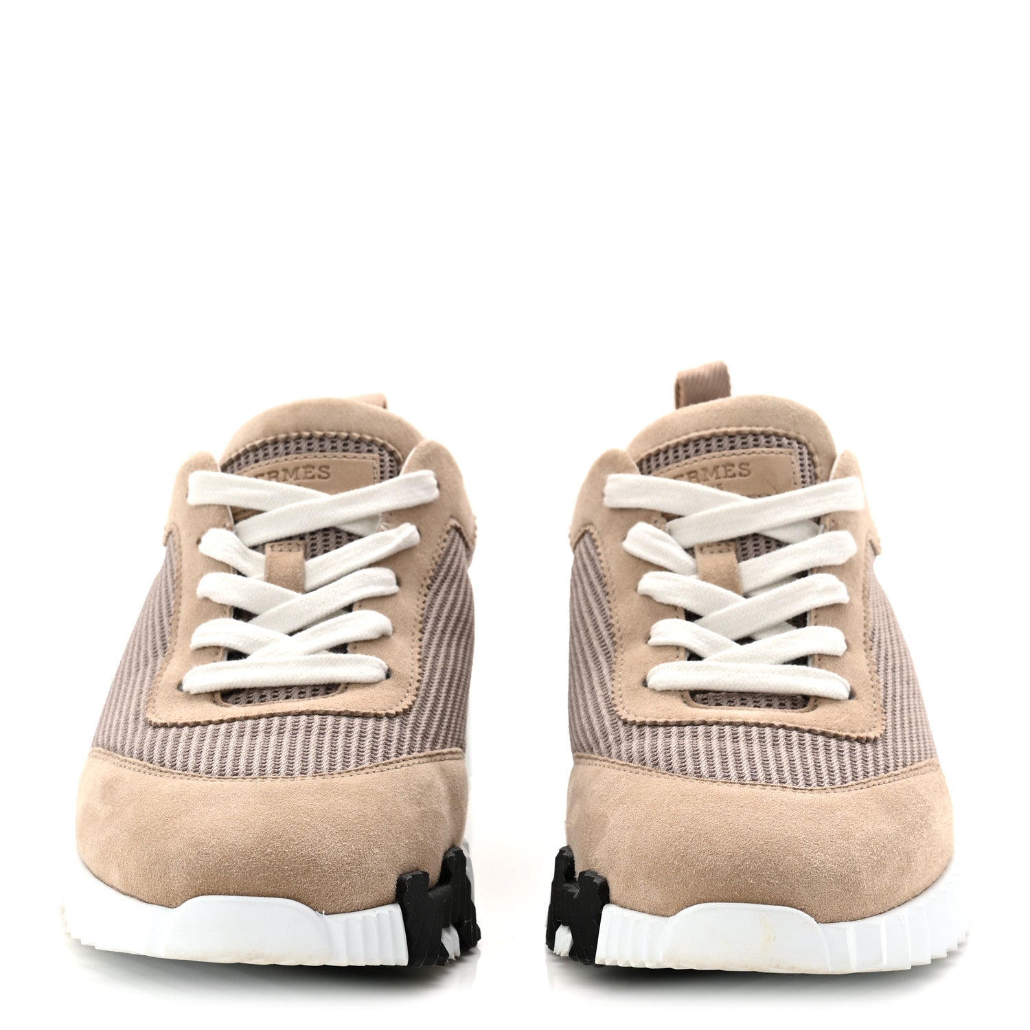 Hermes Textured Mesh Suede Goatskin Bouncing Sneakers 37.5 Beige