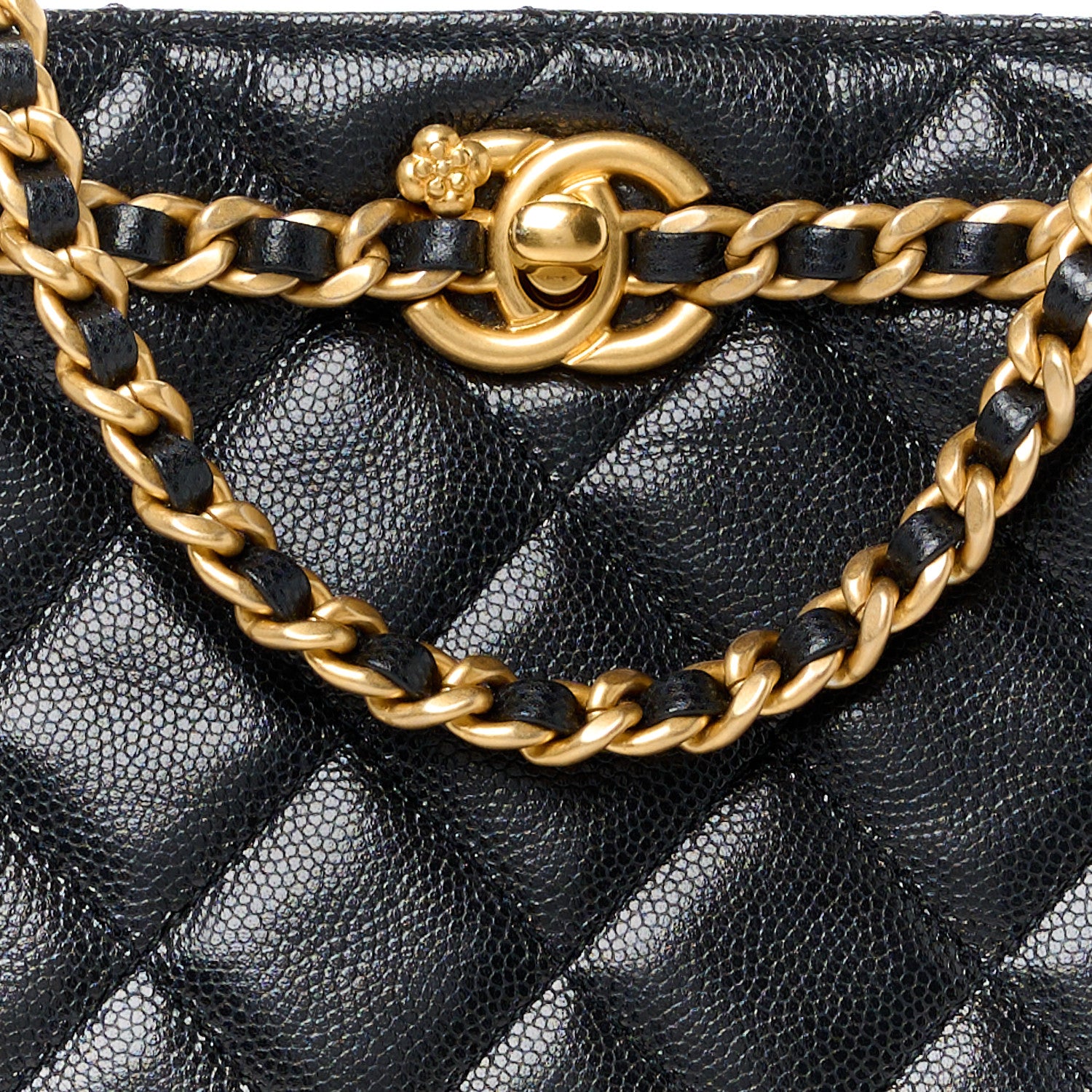 Chanel Caviar Quilted Camellia Small Shopping Bag Black 9 of 12