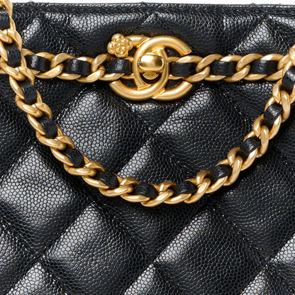 Chanel Caviar Quilted Camellia Small Shopping Bag Black 9 of 12