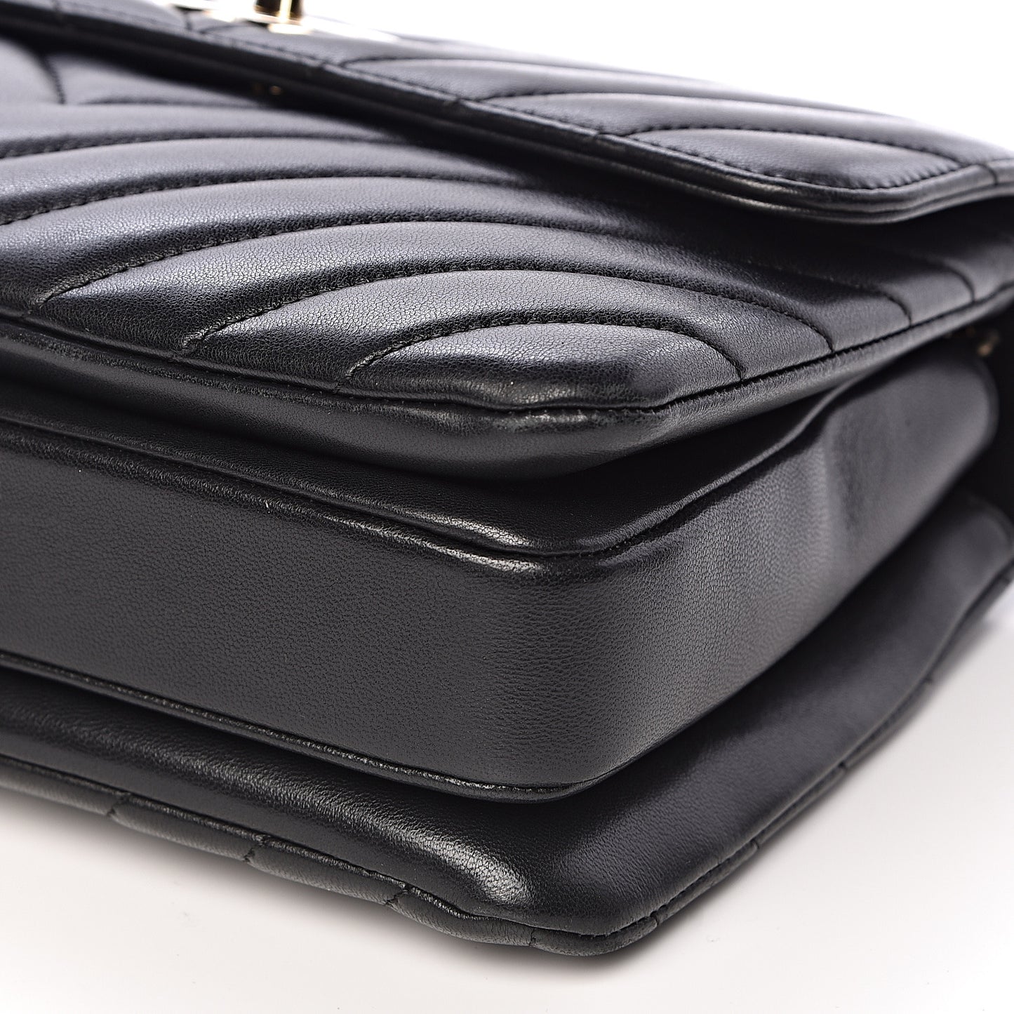 Lambskin Chevron Quilted Small Trendy CC Dual Handle Flap Bag Black