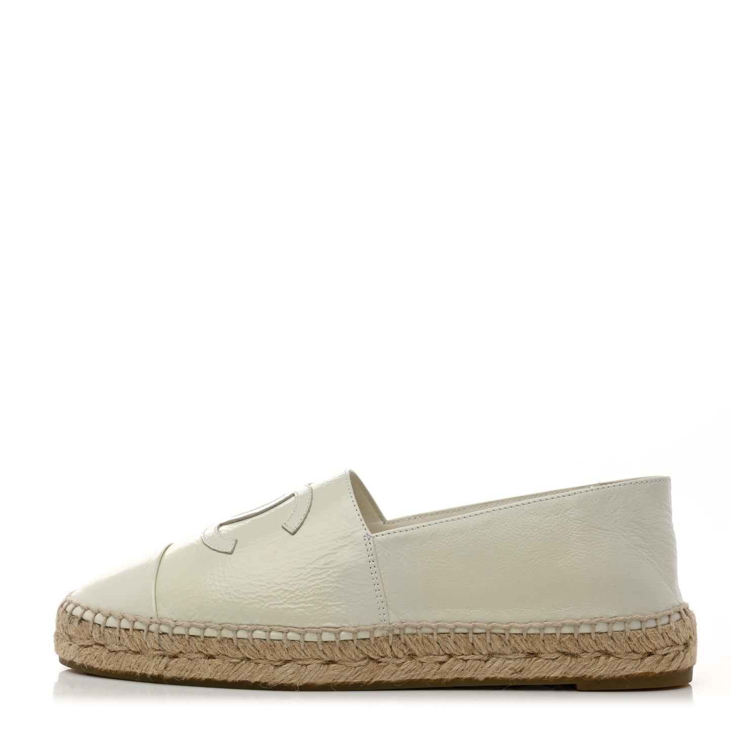 Distressed Patent CC Espadrilles 40 White