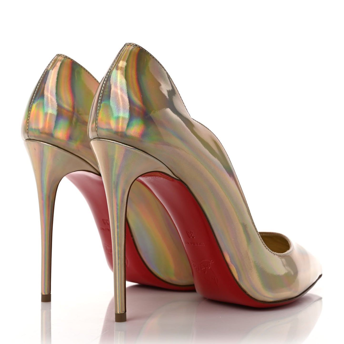 Metallic Patent Psychic Hot Chick 100 Pumps 38 Platine