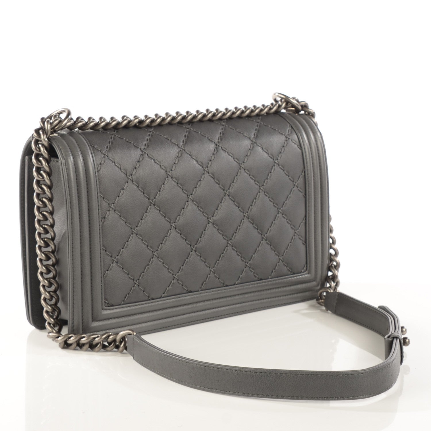 Chanel Calfskin Double Stitch New Medium Boy Flap Grey 3 of 9