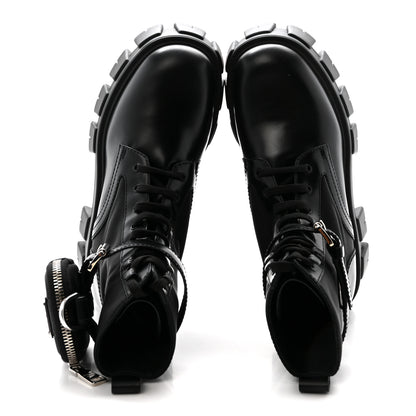 Prada Spazzolato Rois Nylon Metal Triangle Logo Monolith Pouch Pocket 55mm Boots 37 Black 2 of 10