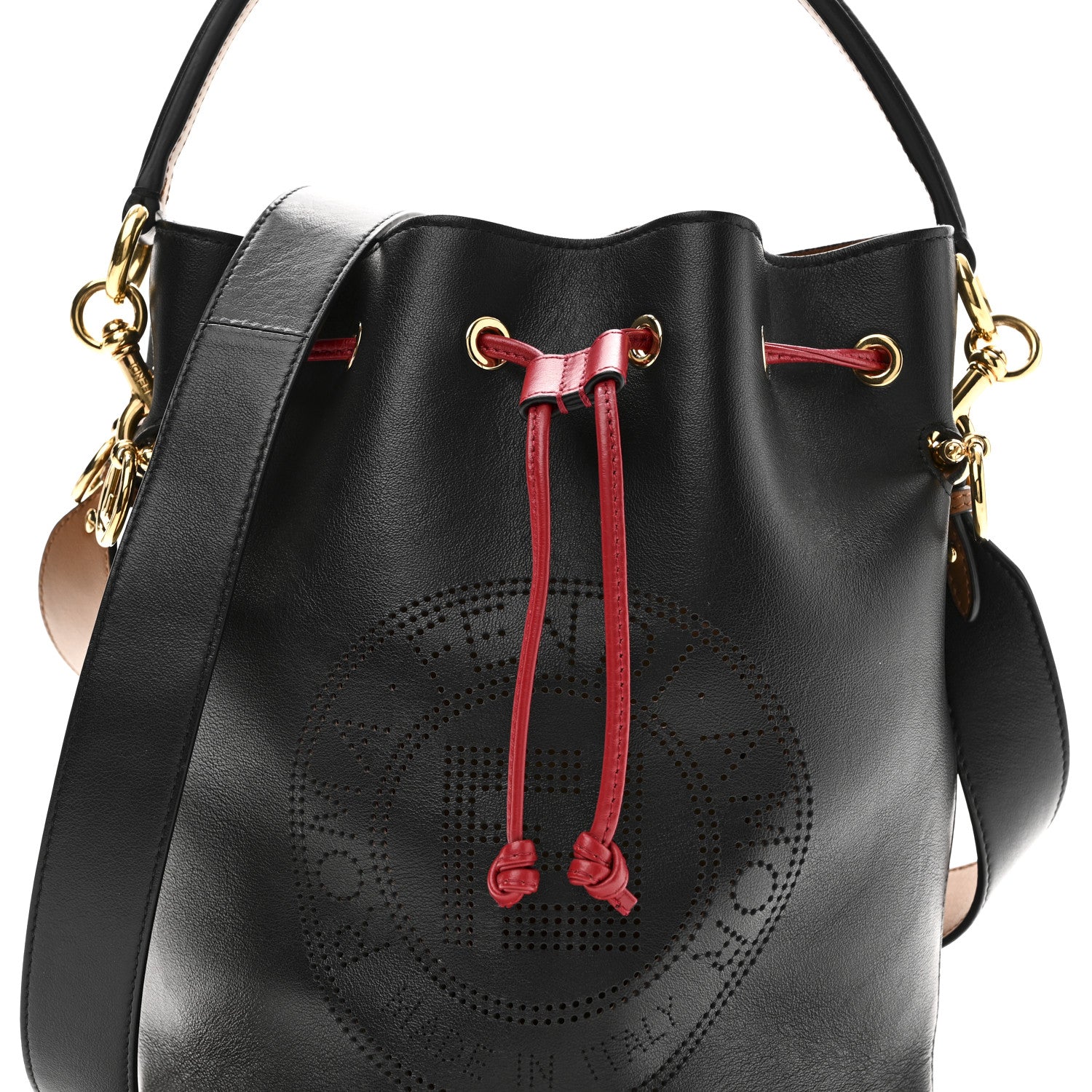 Fendi Vitello Grace F is Fendi Stamp Patch Perforated Small Mon Tresor Bucket Bag Black 7 of 9