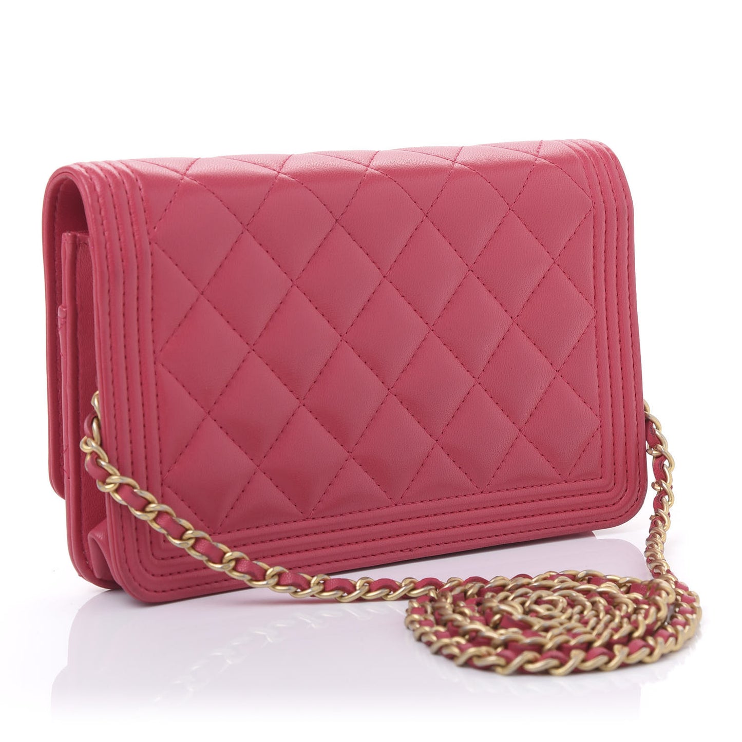 Lambskin Quilted Boy Wallet On Chain WOC Fuchsia