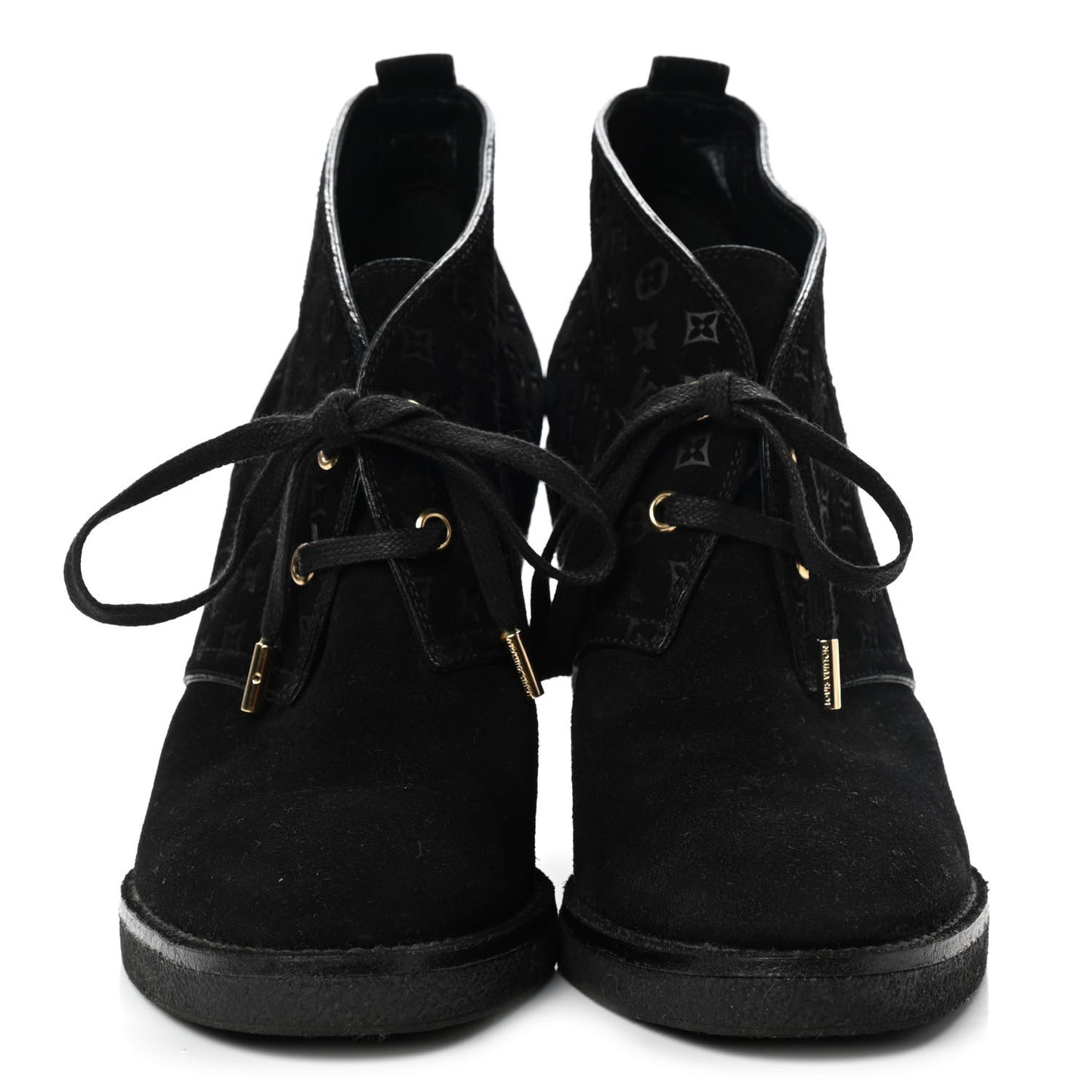 Suede Embossed Monogram Frosty Wedge Low Boots 38.5 Black