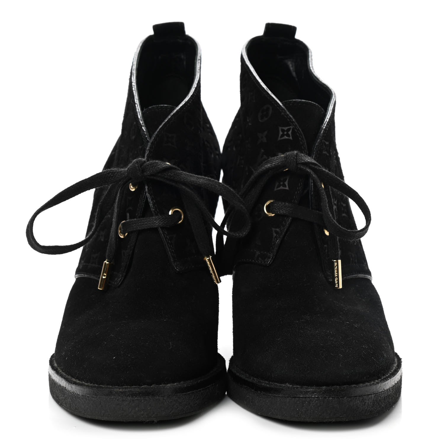Louis Vuitton Suede Embossed Monogram Frosty Wedge Low Boots 38.5 Black 2 of 7