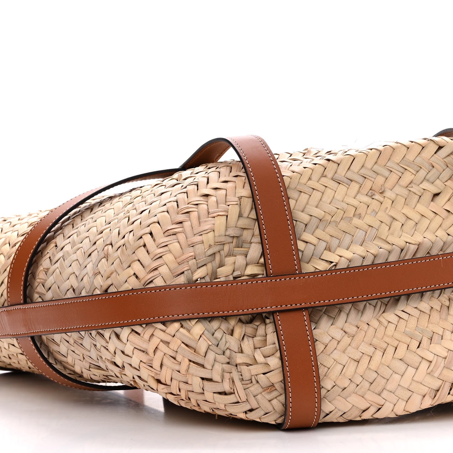 Celine Raffia Calfskin Large Gridded Basket Tote Tan 9 of 10