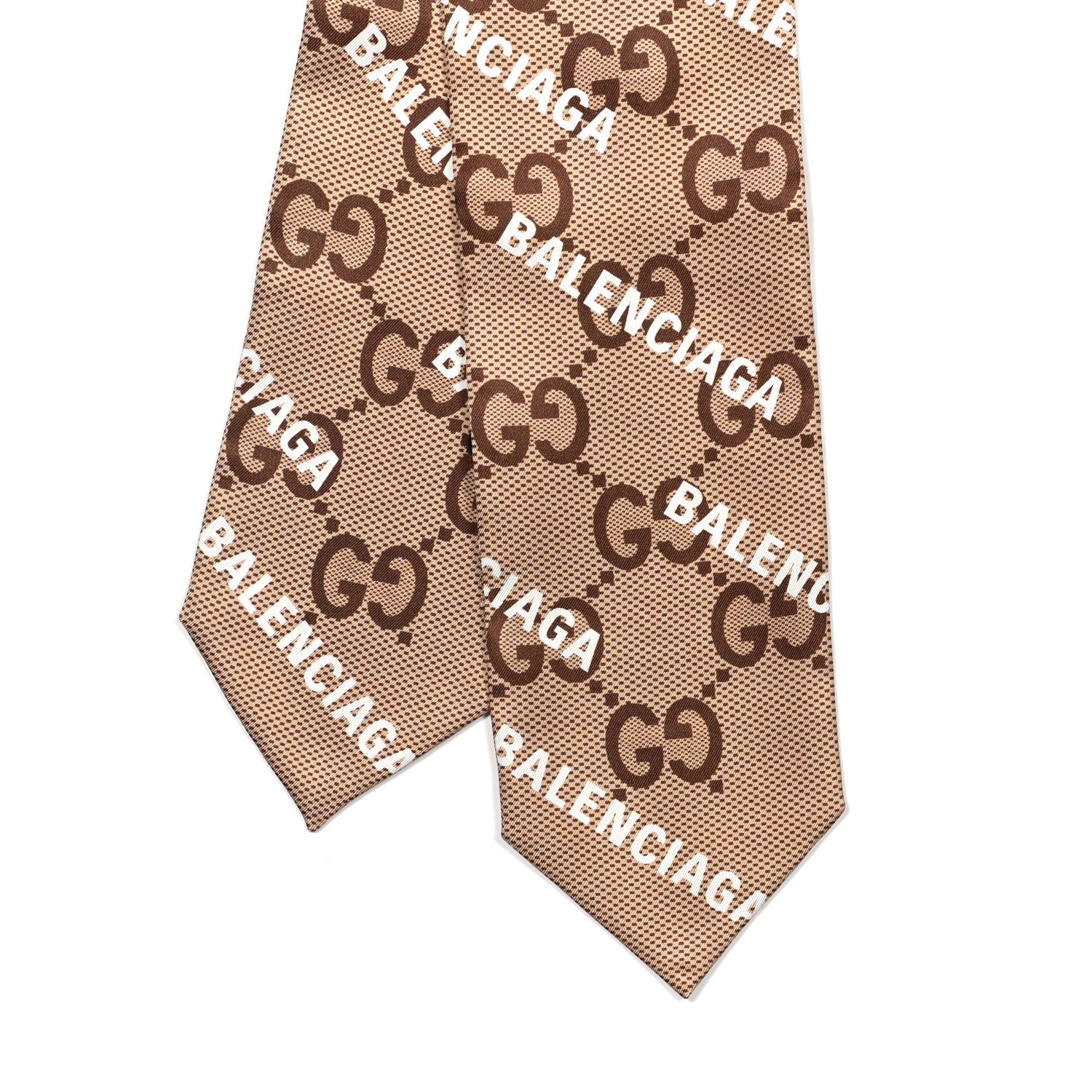 Gucci X BALENCIAGA Silk Twill Maxi GG Monogram GG B Neck Bow Scarf Beige White 3 of 3
