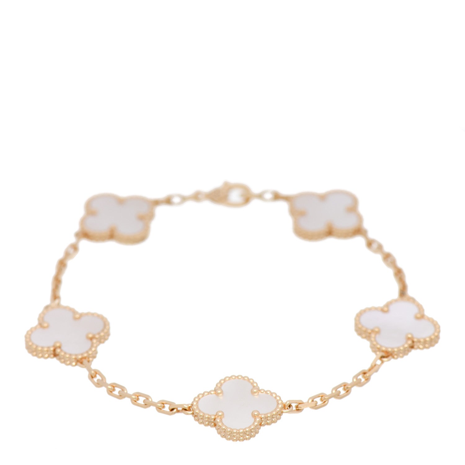 Van Cleef & Arpels 18K Yellow Gold Mother of Pearl 5 Motifs Vintage Alhambra Bracelet 1 of 6