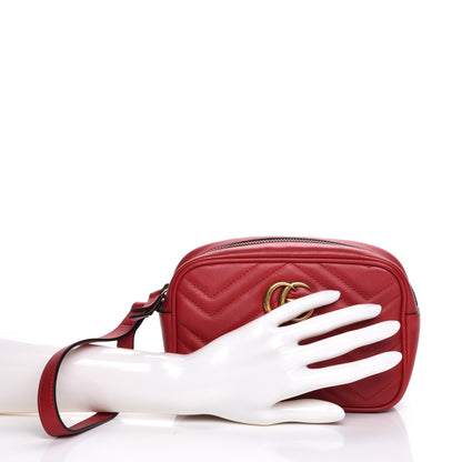 Gucci Calfskin Matelasse Mini GG Marmont Wrist Wallet Hibiscus Red 2 of 7