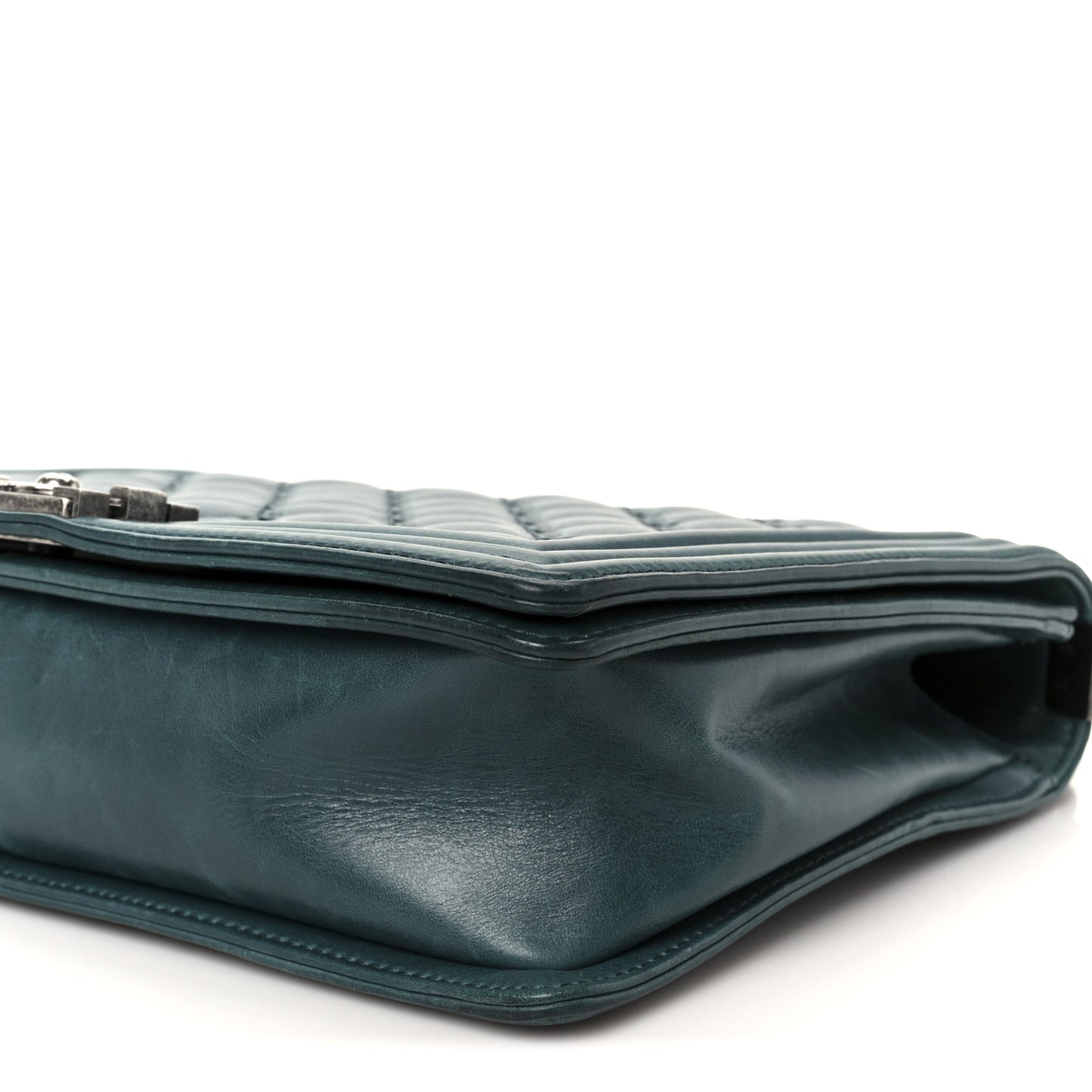 Calfskin Quilted Double Stitch Large Boy Flap Green