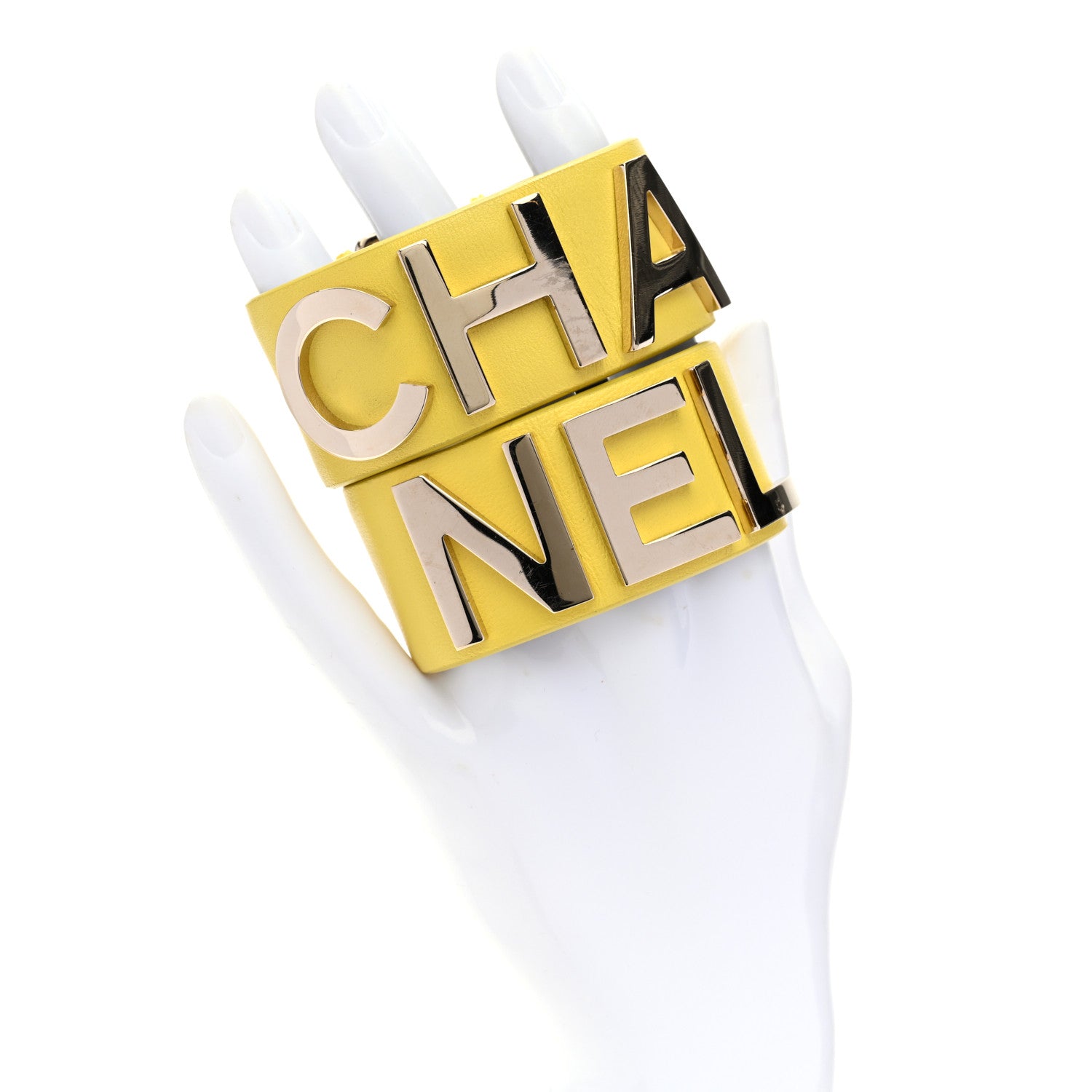Chanel Calfskin Logo Cuff Bracelet S Yellow Gold 2 of 5