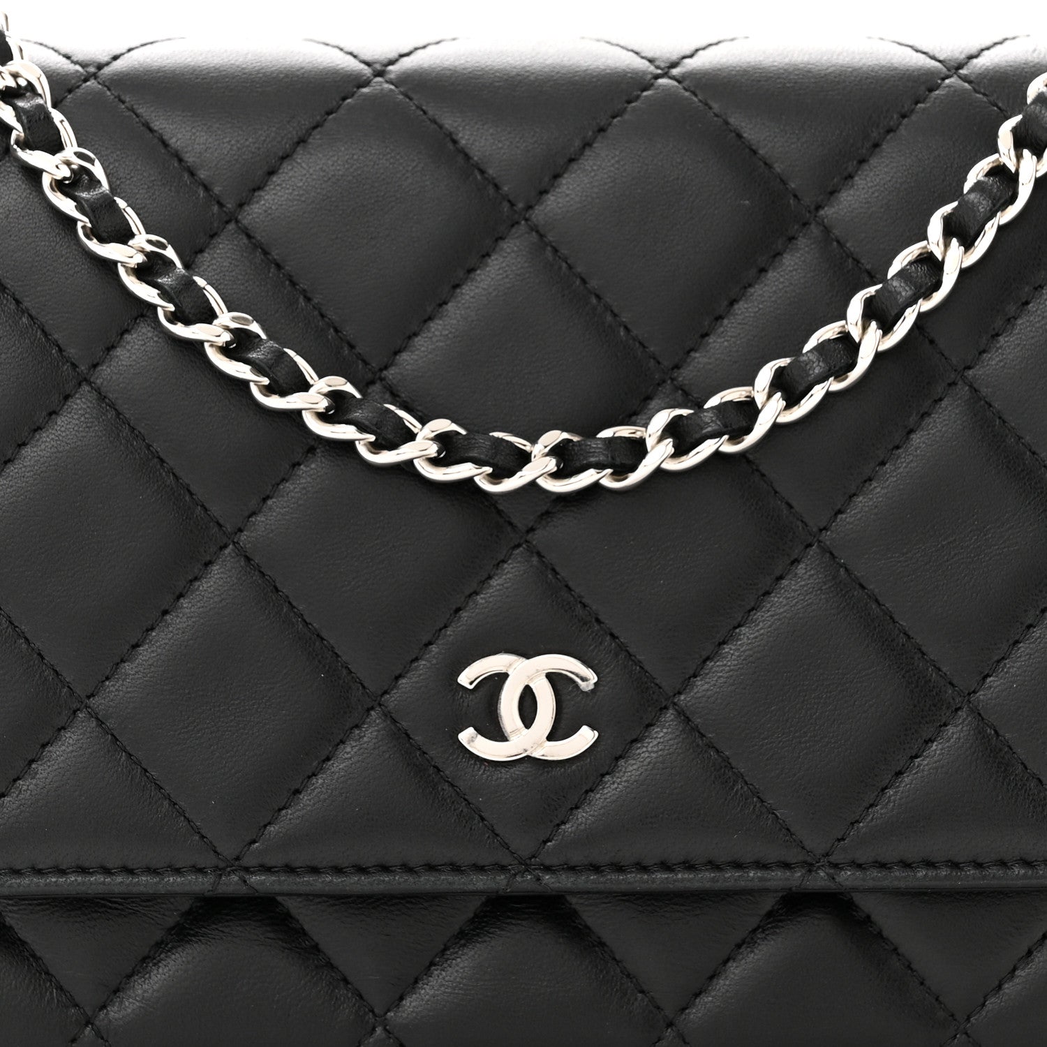 Chanel Lambskin Quilted Wallet On Chain WOC Black 9 of 12