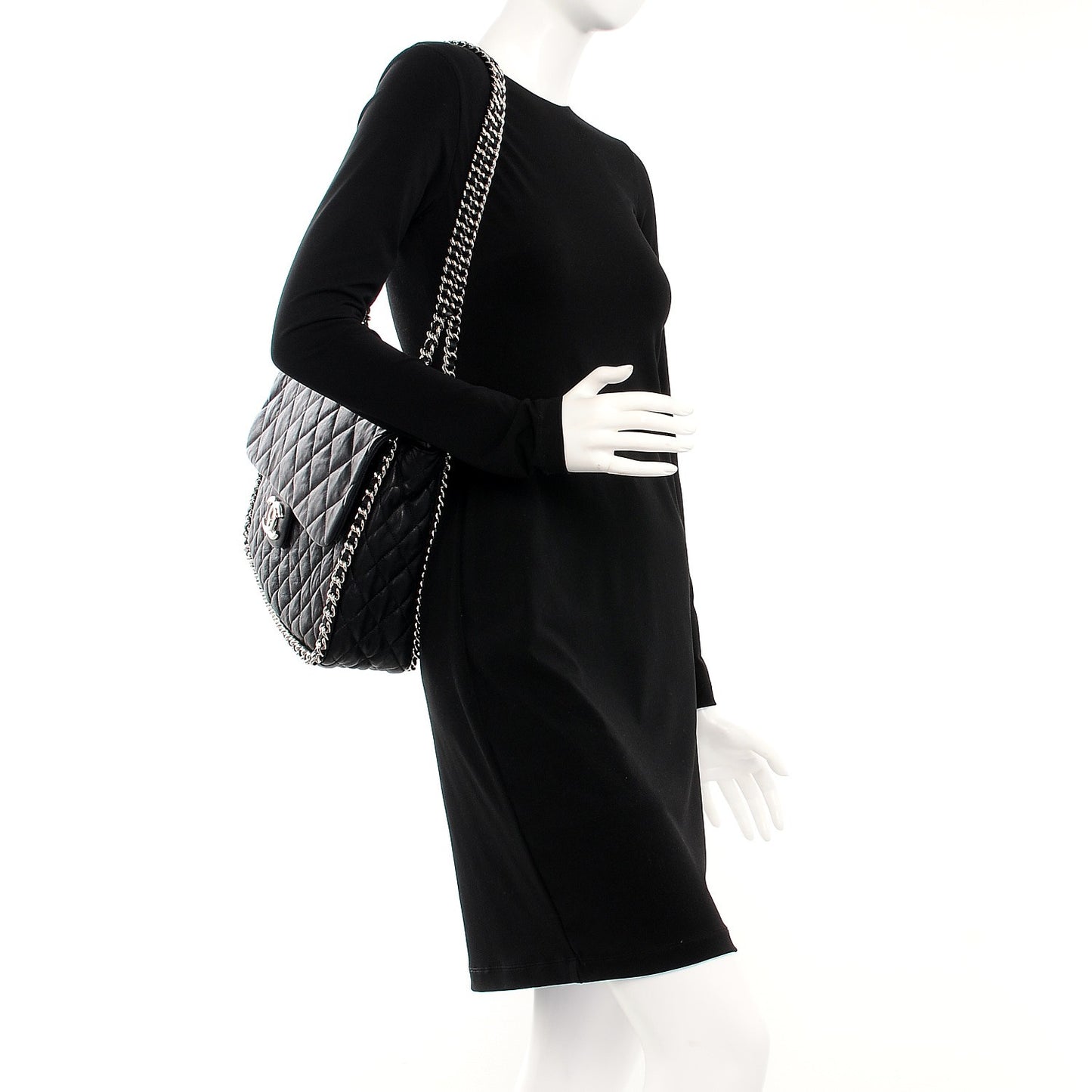 Washed Lambskin Quilted Maxi Chain Around Flap Black