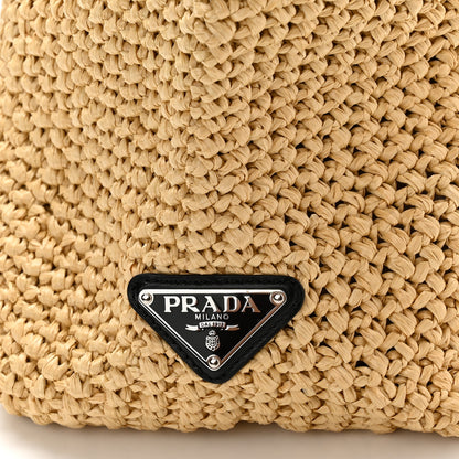 Prada Yarn Raffia Effect Crochet Embroidered Logo Tote Naturale 6 of 9